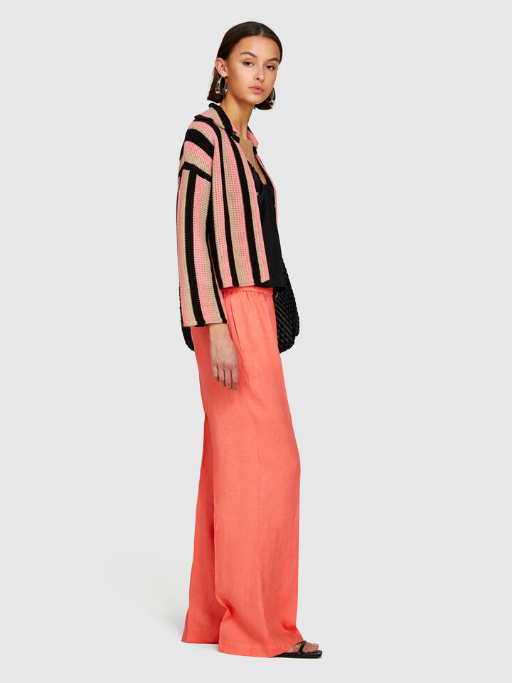 100% linen flare fit trousers - women's flared trousers - Coral | Sisley image number 2